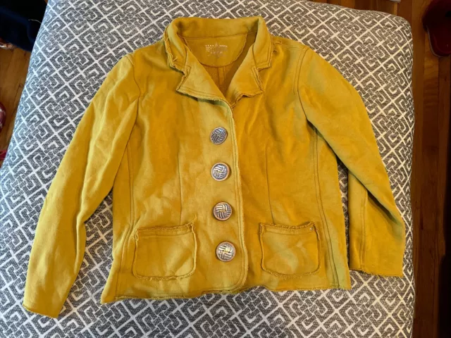 • Neon Buddha Chartreuse Button Front Blazer Cotton Jacket Medium Pockets