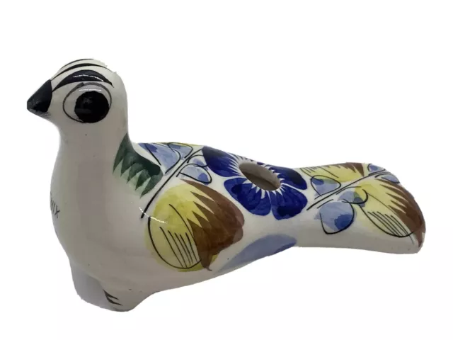 Vtg Mexican Folk Art Hand Painted Tonala Bird Pottery Candle Holder Signed Vtg Mexican Folk Art Hand Painted Tonala Bird Pottery Candle Holder Signed
