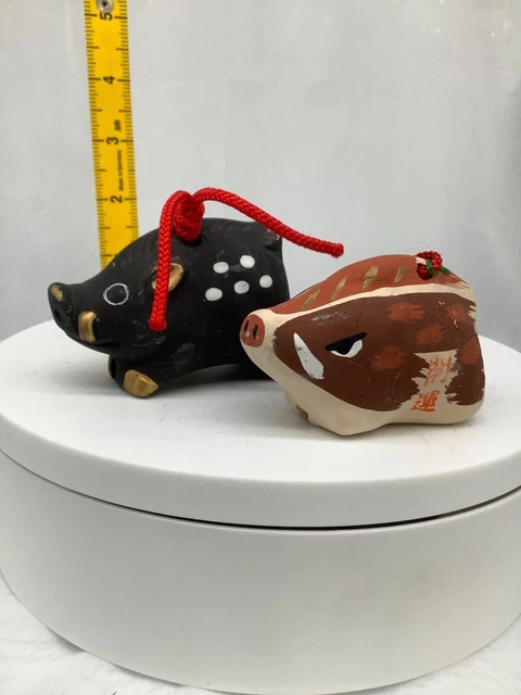 Japanese Clay Bell Ceramic Dorei Asian Antiques Tenmangu Shrine 2.9x2.9x2.1inch