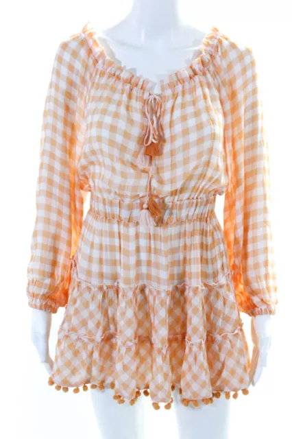 Playa Lucila Womens Long Sleeve Dress Carmel Plaid Size S