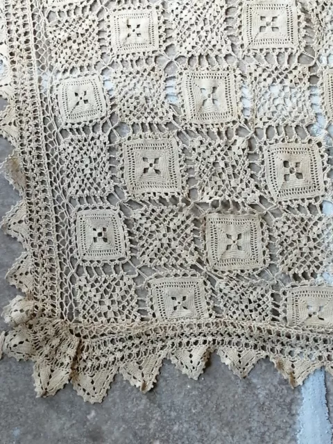 Rideau Ancien Fait Main Crochet Coton 120 X 115 Cm