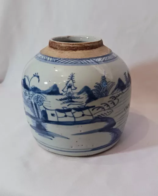 Early Blue and White Chinese Qing Dynasty Heavy Porcelain Ginger Jar!