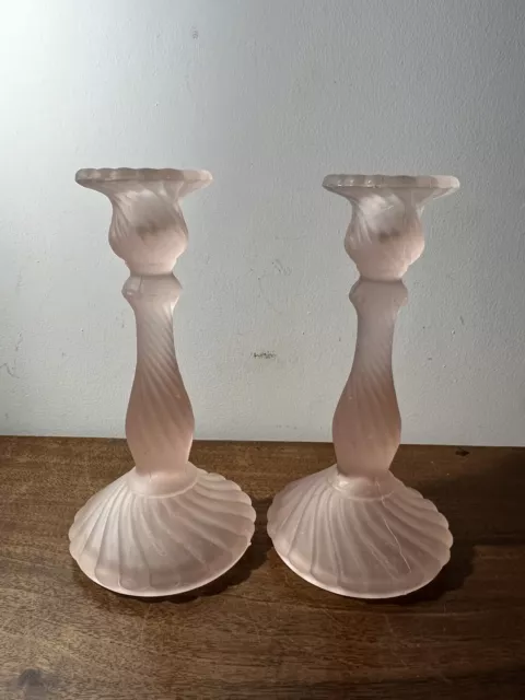 Duo De bougeoir En Opaline Dépoli Rose