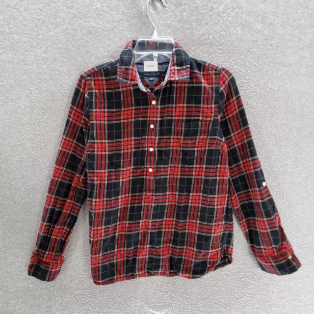 Tommy Hilfiger Women Top Medium Red Plaid Flannel Button Up Long Sleeve Roll Tab