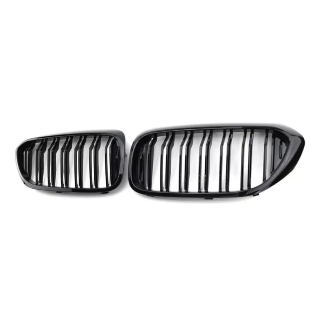 Double Line Gloss Black Front Center Grille 2PCS For 2017-2022 BMW 5 Series G30