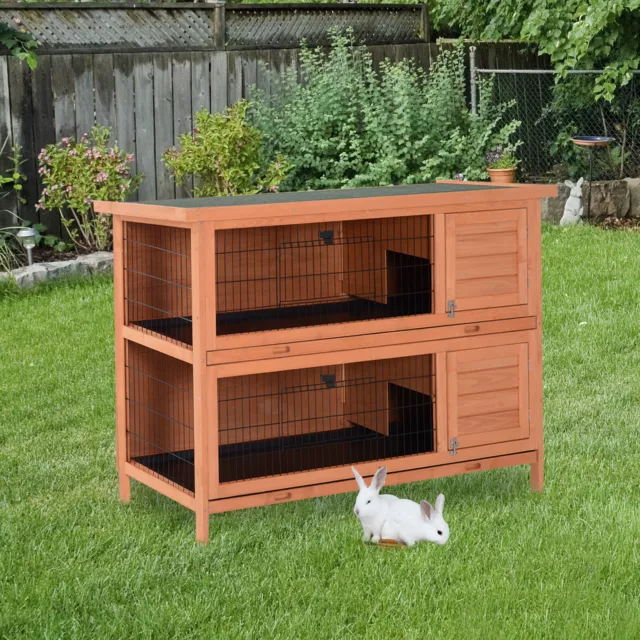 54" Raised Dual Outdoor Wooden Rabbit Hutch Animal Cage with Removable Dividers