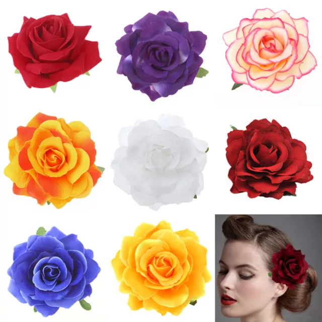 2 1 Artificial Big Rose Flower Beautiful Hair Clips Hairpin Brooch Women Girl