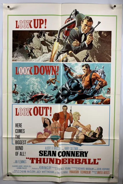 THUNDERBALL Movie Poster (Fine-) One Sheet James Bond 65 007 Full Scuba Tank Art