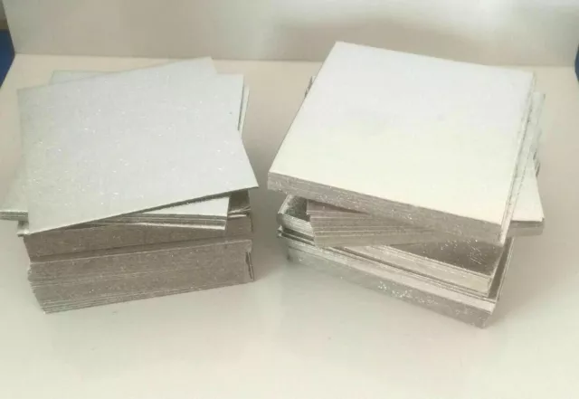 50 X 3" INCH (7.5cm) SQUARE SILVER Cake THIN Cards Wedding Cut Edge Boards xmas