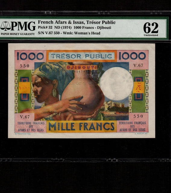 French Afars & Issas 1000 Francs 1974 P-32 * PMG Unc 62 * French Administration