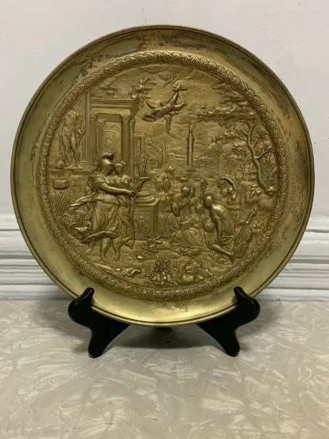 Antique Bronze Relief Plaque Plate Neoclassical Mythological Scene with Soldier