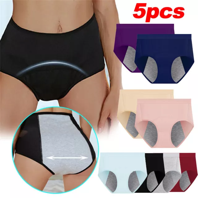 5 PACK WOMENS Period Knickers Pants Cotton Ladies Leakproof
