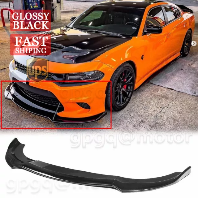 For Dodge Charger SRT 2015-2021 V1 Style Glossy Black Front Bumper Lip Splitter