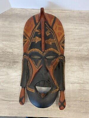 Large Primitive Tribal Vintage African Mask Hand Carved Wood Native Art Kenya