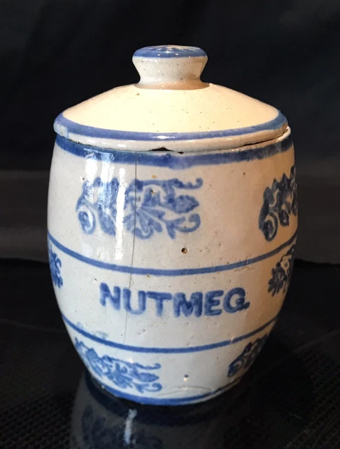 Small Blue & White Wildflower Nutmeg Canister Spice Jar Stoneware Brush McCoy