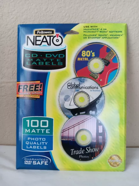 Fellowes Neato Matte White CD/DVD Matte Labels 100 Per Pack 99941 New