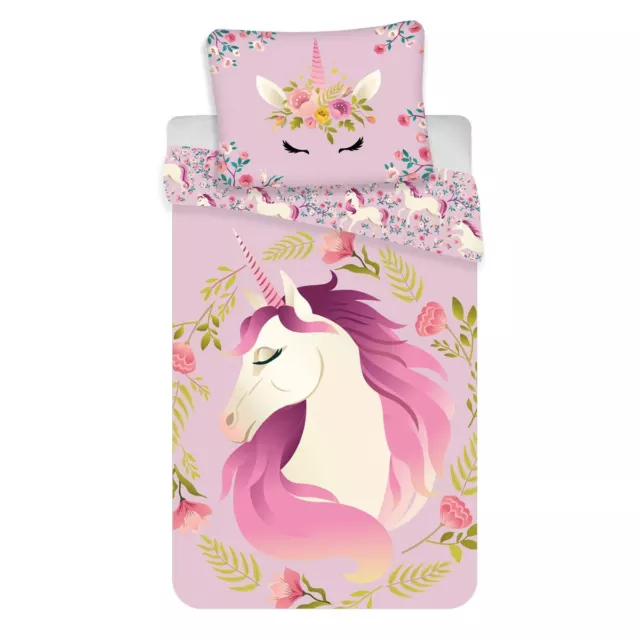 Licorne Fleurs Coton Simple Set Housse de Couette 2-in-1 Motif Enfants Ue Taille