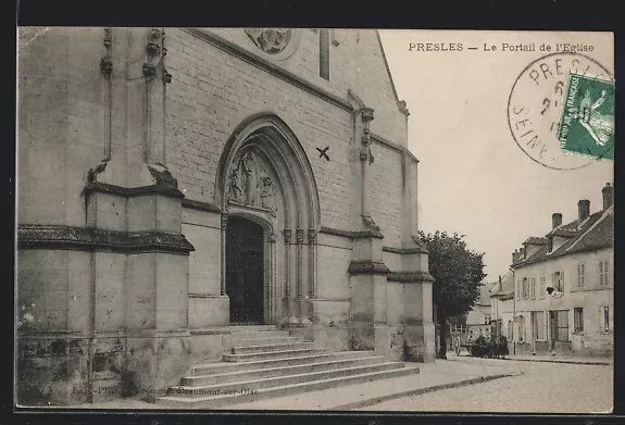 CPA Presles, Le Portail de l´Eglise 1909