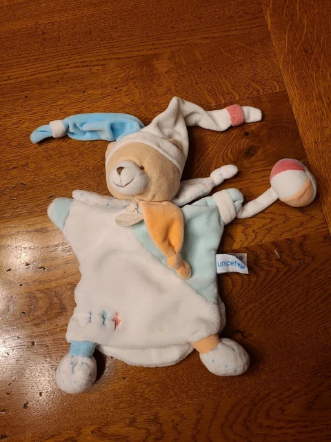 ours DOUDOU ET COMPAGNIE marionnette blanc bleu ballon UNICEF ÉTAT NEUF