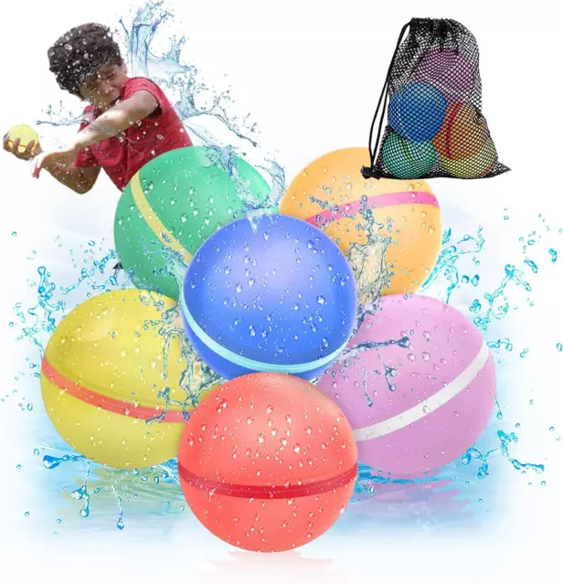 【6 Pack】Magnetic Reusable Water Balloons Fast Refillable for Kids Outdoor Activi