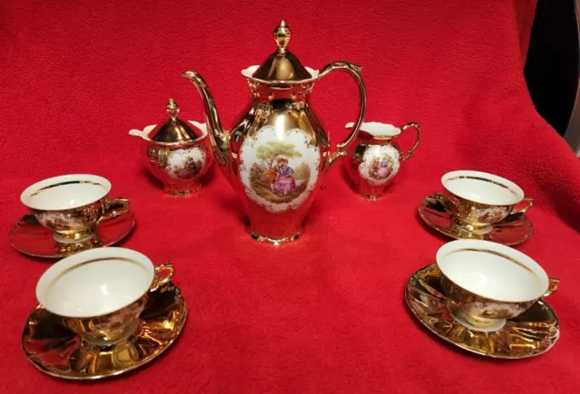 Bareuther Waldsassen Bavaria Germany 24K Gold Tea Set for 4 Jahre 201 Coffee