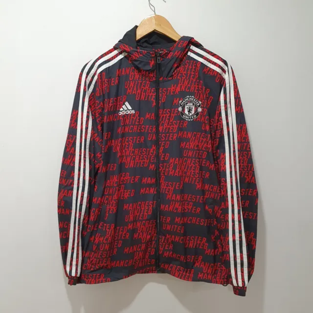 Manchester United Training Football Jacket Size Large Windbreaker Hood AOP Rare