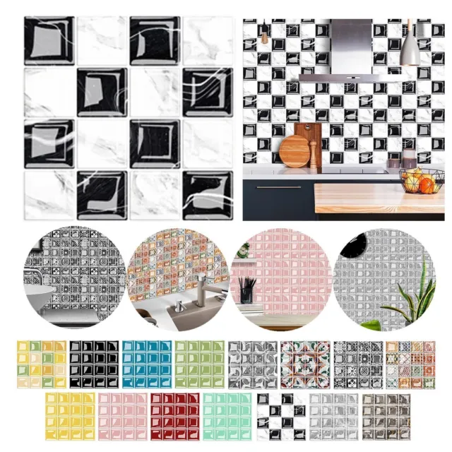 Tile Stickers Self-adhesive Mosaic Stick on Kitchen Bathroom Decor Wall Decal