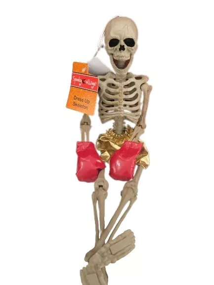 Spooky Village Skeleton Posable Figure Boxing Boxer Halloween Shelf Sit Bendable