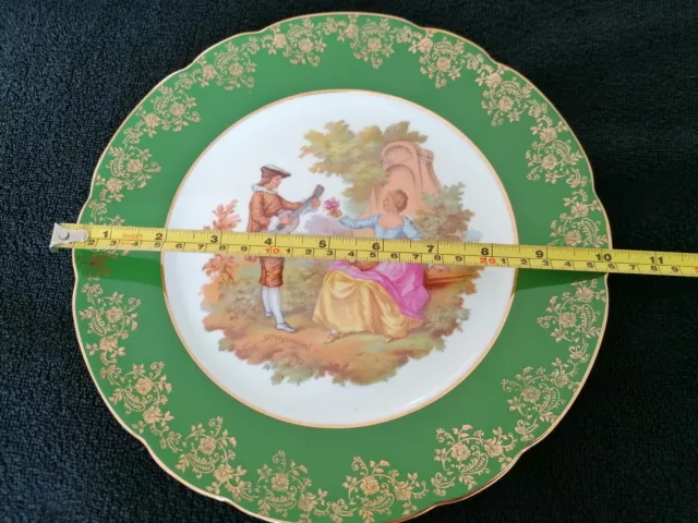 Limoges Fragonard Serenading Lovers Plate 10inch Green & 22k Gold Rare 1988  2