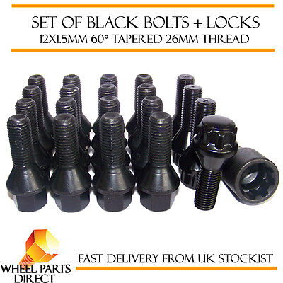 Black Wheel Bolts & Locks 16+4 12x1.5 Nuts for Renault Megane 5 Stud Mk2 06-08