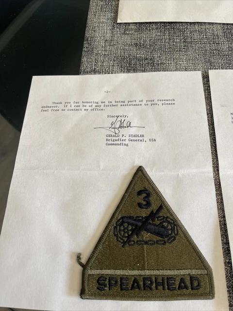 Brig General Gerald P Stadler Signed Correspondence Letter & Patch