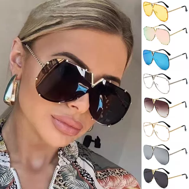 Large V Oversized Ladies Women Sunglasses Designer Big Frame Retro Vintage