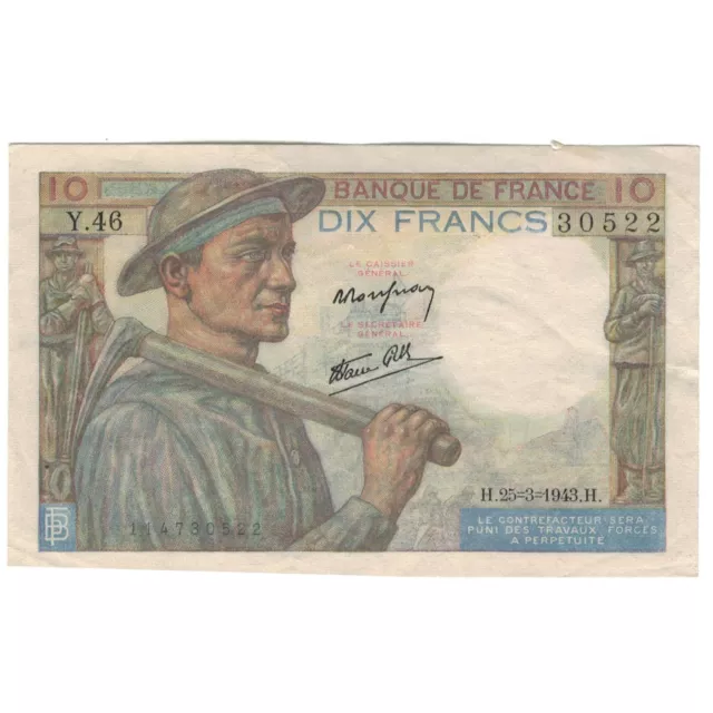 [#230203] France, 10 Francs, Mineur, 1943, Y.46, AU, Fayette:08.08, KM:99, e