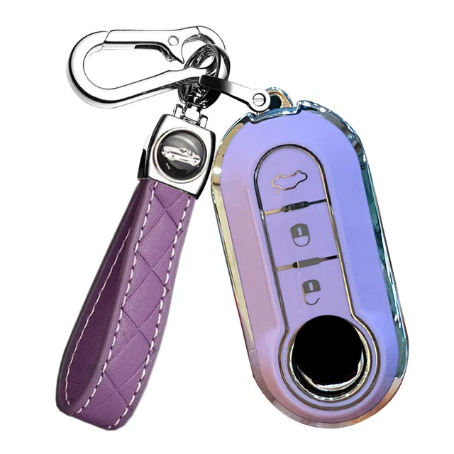 TPU For Fiat 500 Brava Panda Ducato Doblo Fob Flip Key Case Cover Shell Purple