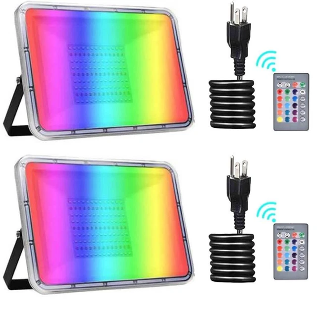 2xLED Fluter mit Stecker RGB Strahler Außenleuchte Flutlicht Garten Scheinwerfer