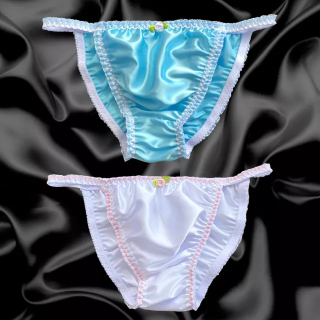 White Satin Frilly Lace Trim Sissy Panties Knicker Underwear Briefs Size  10-20 