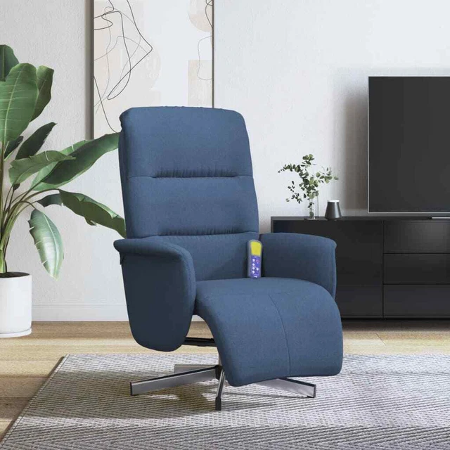 Massagesessel mit Fußteil Fernsehsessel Relaxsessel Sessel Blau Stoff vidaXL