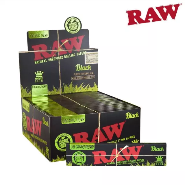 🔥RAW BLACK ORGANIC HEMP KING SIZE SLIM ROLLING PAPER 50CT - 100% Authentic