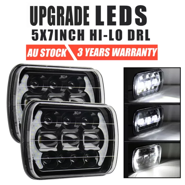 pair 5X7" 7X6" LED Headlights Hi-Lo Beam DRL For 1983-2004 Toyota Hilux Jeep