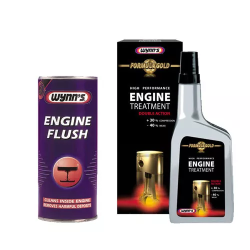 WYNNS 2 Pack ENGINE FLUSH + GOLD FORMULA PERFORMANCE OIL TREATMENT ADDITIVE SET