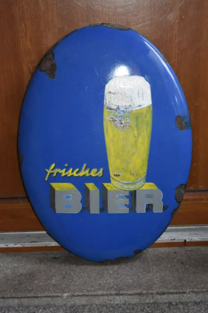 Altes Emailschild 50er Jahre Brauerei,Frisches Bier,Schankwirtschaft,Original