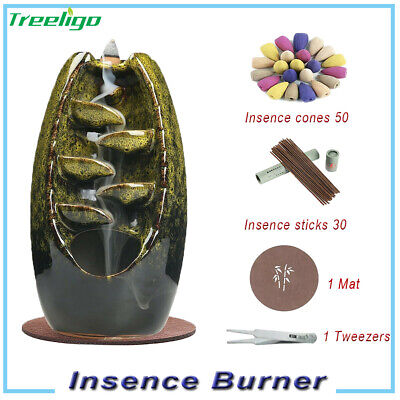 Backflow Waterfall Censer ceramic Incense Burner  Smoke Holder +50 cones gift