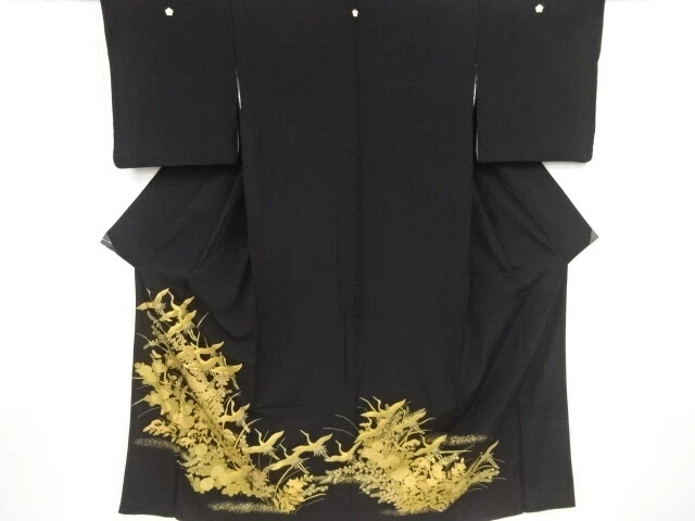 80967# Japanese Kimono / Antique Tomesode / Embroidery / Cranes & Floral Pla