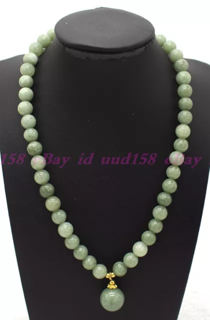 Natural A Green Jade Round Gemstone Beads Pendant Necklace 16-28"