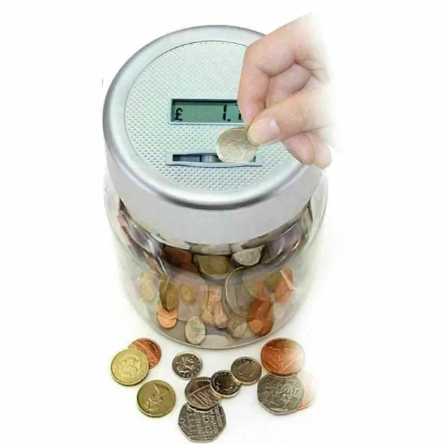 NEW Electronic LCD Coin Money Counting Jar Box Saving Digital Piggy Bank Silver