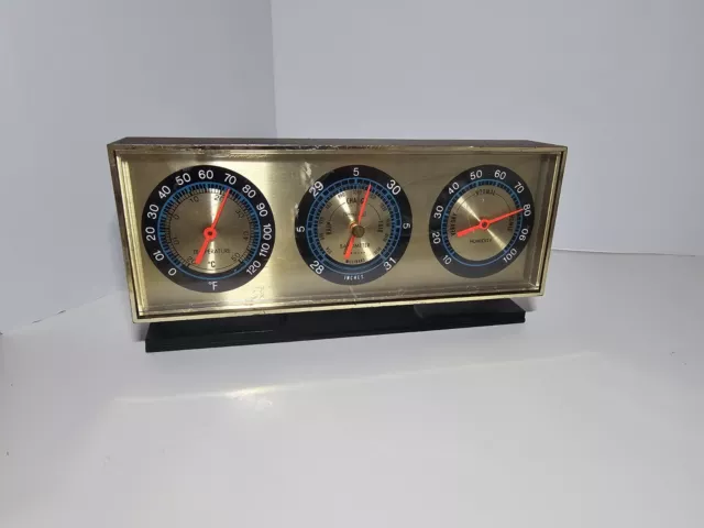 Vintage Springfield Instrument Co. Desktop Thermometer Barometer Humidity Gauge
