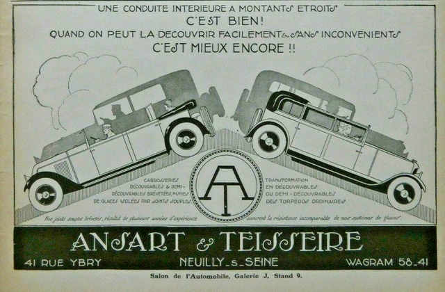 Publicité De Presse 1926 Ansart & Teisseire Carrosseries Découvrable Torpédo
