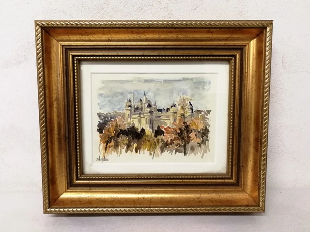 Aquarelle Originale Simone Duval-Wenta Paysage De Marais Avec Bateau Encadrée