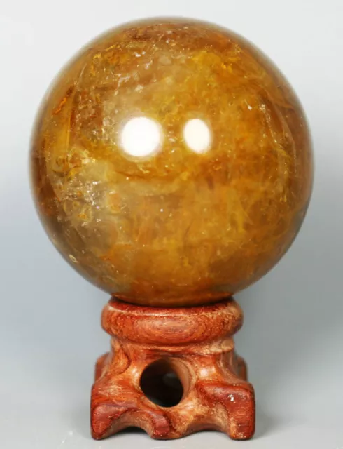 216g NATURAL Yellow PHANTOM MULTI-INCLUSIONS Rainbow CRYSTAL Sphere Ball / Stand