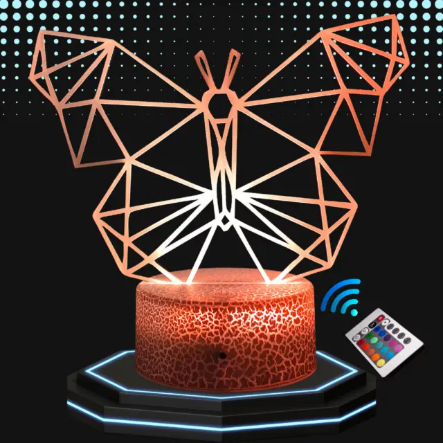 Lampe de chevet 3D LED papillon hologramme - Veilleuse changement de couleurs 16